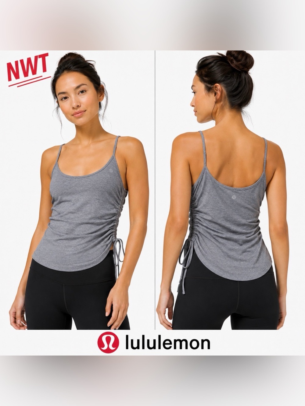 Lululemon Always Two Sides Tank Heathered Gray Pima Cotton NWT 4 Yoga Ruched Top